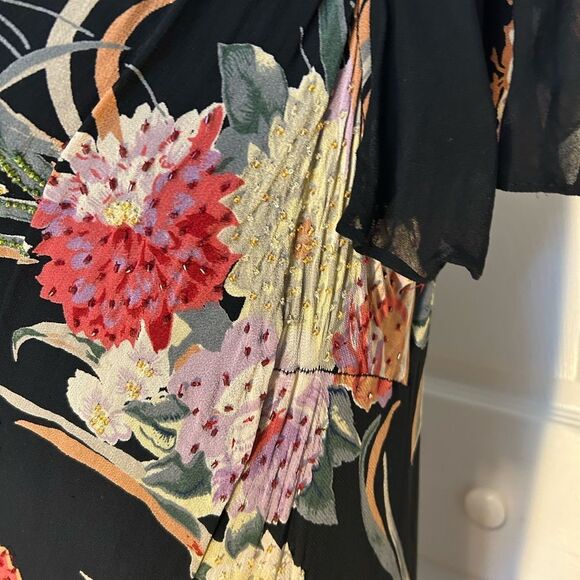 Vintage Rayon Beaded Floral Y2K Forest Fairy Cowl Neck Maxi Gown By Eva Blue 24 - Picture 7 of 12